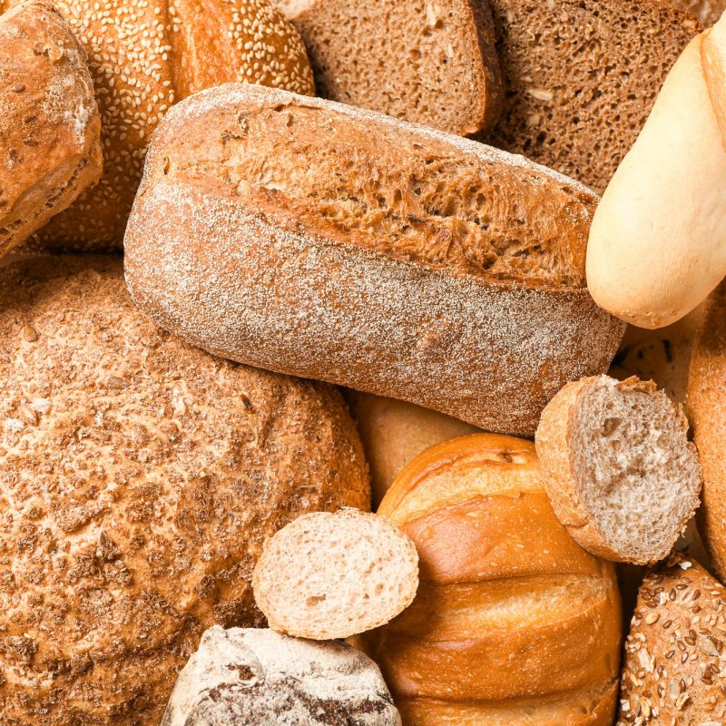 Different bakery products as background, closeup